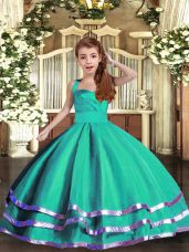 Amazing Turquoise Straps Neckline Ruffled Layers Pageant Gowns Sleeveless Lace Up