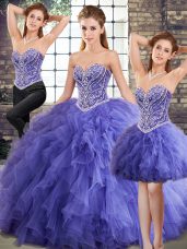 Top Selling Lavender Lace Up 15th Birthday Dress Beading and Ruffles Sleeveless Floor Length