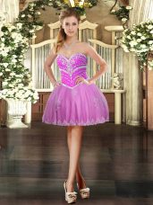 Dramatic Lilac Sleeveless Tulle Lace Up Evening Dress for Prom and Party
