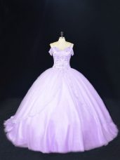 Sophisticated Lavender Ball Gowns Beading Quinceanera Gowns Lace Up Tulle Sleeveless
