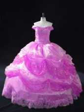 Vintage Ball Gowns Quinceanera Gown Lilac Off The Shoulder Organza Sleeveless Floor Length Lace Up
