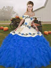 Ball Gowns 15 Quinceanera Dress Royal Blue Off The Shoulder Organza Sleeveless Floor Length Lace Up