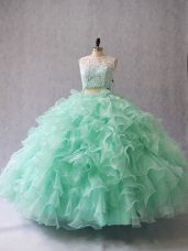 Beautiful Floor Length Apple Green 15th Birthday Dress Scoop Sleeveless Zipper