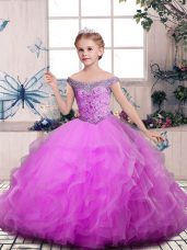 Ball Gowns Winning Pageant Gowns Lilac Off The Shoulder Tulle Sleeveless Floor Length Lace Up