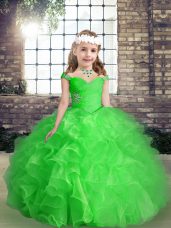 Floor Length Lace Up Kids Formal Wear with Beading and Ruffles