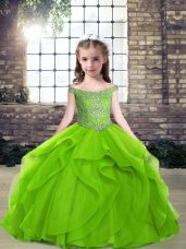 Fantastic Ball Gowns Off The Shoulder Sleeveless Tulle Floor Length Side Zipper Beading and Ruffles Pageant Dress