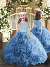 Blue Bateau Neckline Beading Pageant Dress for Girls Sleeveless Zipper