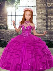 Simple Sleeveless Beading and Ruffles Lace Up Little Girls Pageant Dress Wholesale