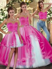 Sweetheart Sleeveless Tulle Sweet 16 Dress Beading Lace Up