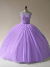 Traditional Beading Sweet 16 Quinceanera Dress Lavender Lace Up Sleeveless Floor Length