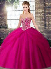 Vintage Fuchsia Sweetheart Lace Up Beading and Pick Ups Ball Gown Prom Dress Brush Train Sleeveless