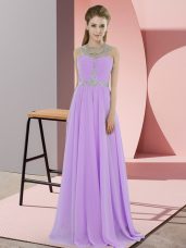 Lavender Sleeveless Floor Length Beading Zipper Prom Gown