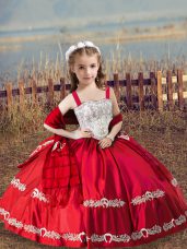 Attractive Straps Sleeveless Satin Little Girl Pageant Dress Beading and Embroidery Lace Up