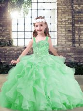 Tulle Straps Sleeveless Lace Up Beading and Ruffles Little Girl Pageant Gowns in