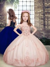 Pink Sleeveless Floor Length Beading Lace Up Little Girls Pageant Dress Wholesale