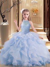 Tulle Sleeveless Pageant Dresses Brush Train and Beading