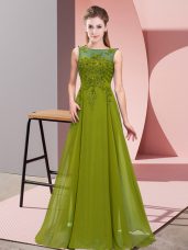 Scoop Sleeveless Zipper Dama Dress Olive Green Chiffon