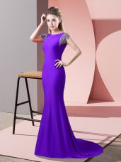 Fantastic Lavender Short Sleeves Brush Train Beading Going Out Dresses