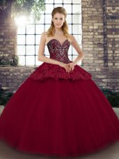 Luxurious Burgundy Sleeveless Beading and Appliques Floor Length 15 Quinceanera Dress