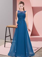 Blue Scoop Zipper Beading and Appliques Bridesmaid Dress Sleeveless