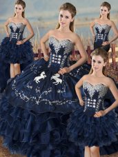 Lovely Floor Length Ball Gowns Sleeveless Navy Blue Sweet 16 Quinceanera Dress Lace Up