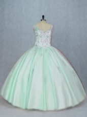 Best Selling Apple Green Lace Up Sweet 16 Quinceanera Dress Beading and Appliques Sleeveless Floor Length