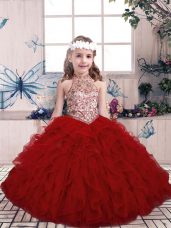 Beauteous Sleeveless Beading and Ruffles Lace Up Kids Pageant Dress