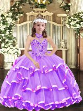 Luxurious Floor Length Ball Gowns Sleeveless Lavender Little Girls Pageant Dress Wholesale Lace Up