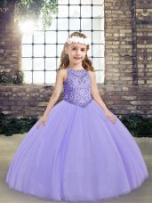 Scoop Sleeveless Pageant Dress Toddler Floor Length Beading Lavender Tulle