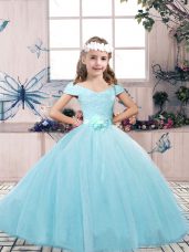 Discount Off The Shoulder Sleeveless Tulle Little Girls Pageant Gowns Lace and Belt Lace Up