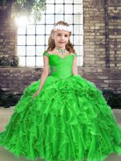 Dramatic Straps Sleeveless Organza Glitz Pageant Dress Beading and Ruffles Lace Up