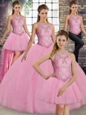 Amazing Tulle Sleeveless Floor Length Sweet 16 Dress and Embroidery