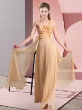 Exquisite One Shoulder Sleeveless Lace Up Dama Dress Peach Chiffon