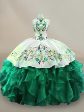 Ideal Ball Gowns Sweet 16 Dress Dark Green Halter Top Organza Sleeveless Floor Length Lace Up