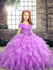 On Sale Sleeveless Lace Up Floor Length Beading and Ruffles Pageant Gowns For Girls