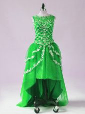 A-line Pageant Dress for Girls Green Scoop Tulle Sleeveless High Low Zipper