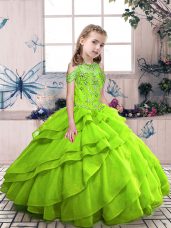 Graceful Ball Gowns High-neck Sleeveless Organza Floor Length Lace Up Beading Pageant Dress for Girls