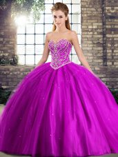 Pretty Purple Sweet 16 Dress Military Ball and Sweet 16 and Quinceanera with Beading Sweetheart Sleeveless Brush Train Lace Up