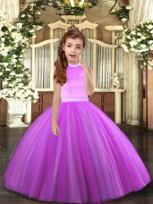 High Quality Floor Length Backless Kids Pageant Dress Lilac for Party and Sweet 16 and Wedding Party with Beading