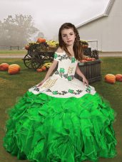 Straps Sleeveless Lace Up Little Girls Pageant Dress Wholesale Green Organza