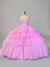 Fashion Sleeveless Floor Length Ruffled Layers Lace Up Quinceanera Dress with Lilac