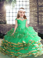 Stunning Sleeveless Tulle Asymmetrical Lace Up Pageant Dress Toddler in Apple Green with Beading and Ruffles