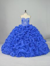 Blue Sweetheart Lace Up Beading and Pick Ups Vestidos de Quinceanera Brush Train Sleeveless