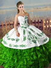 Charming Green Sleeveless Embroidery and Ruffles Floor Length Quinceanera Dress
