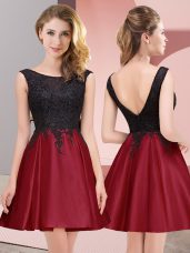 Popular Wine Red Zipper Scoop Lace Quinceanera Court of Honor Dress Satin Sleeveless