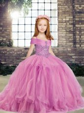 Lilac Ball Gowns Beading Pageant Dress Lace Up Tulle Sleeveless Floor Length