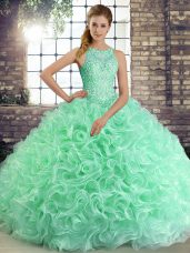 Apple Green Sleeveless Beading Floor Length Sweet 16 Dress