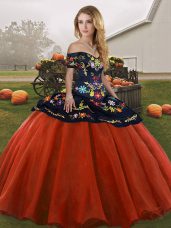 Rust Red Lace Up Quinceanera Gowns Embroidery Sleeveless Floor Length