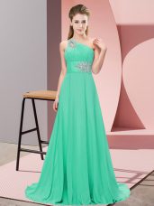 Traditional One Shoulder Sleeveless Chiffon Casual Dresses Beading Lace Up