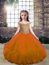 Top Selling Sleeveless Tulle Floor Length Lace Up Pageant Dress in Brown with Beading